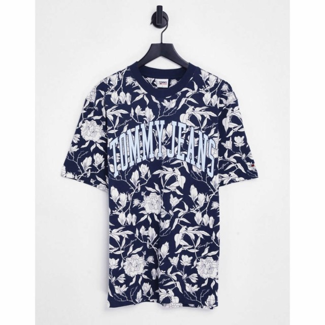 トミー ジーンズ Tommy Jeans レディース Tシャツ トップス Organic Cotton Collegiate Logo T-Shirt In Navy Floral Print ネイビー/フ