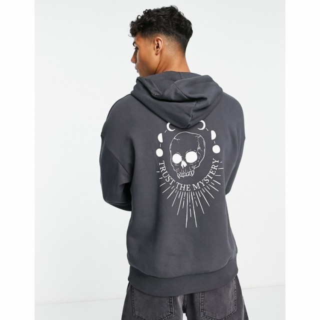 ジャック アンド ジョーンズ Jack and Jones メンズ パーカー トップス Originals Oversized Sweat With Skull Back Print In Dark Grey