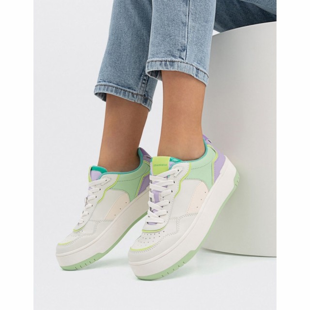 ストラディバリウス Stradivarius レディース スニーカー シューズ・靴 Retro Trainer In Green Colour Block グリーン