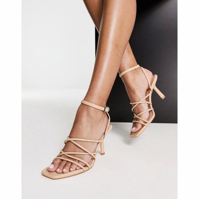 ストラディバリウス Stradivarius レディース サンダル・ミュール シューズ・靴 Strappy Heeled Sandal With Squared Toe In Beige ベー