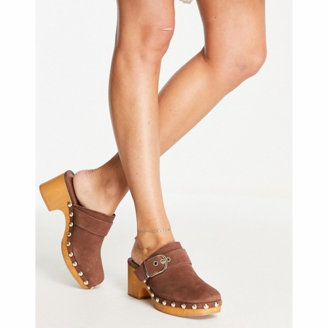 ストラディバリウス Stradivarius レディース クロッグ シューズ・靴 Suede Clog With Buckle Detail In Brown ブラウン