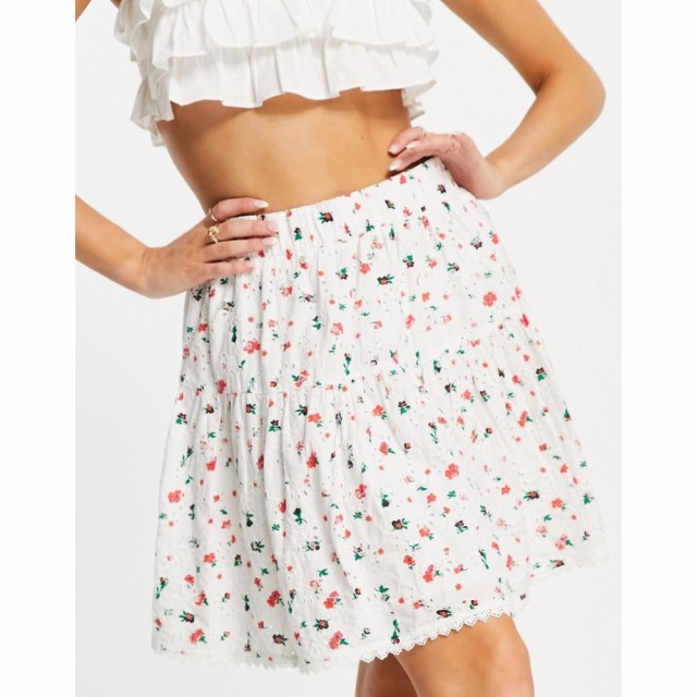 ワイ エー エス Y.A.S レディース ミニスカート Ａライン スカート Tiered Mini Skirt Co-Ord In White Print ホワイトフローラル