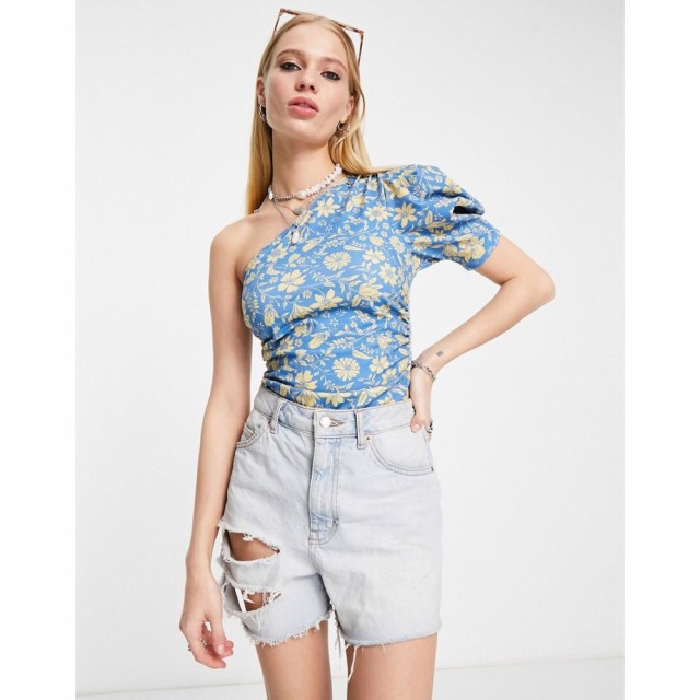 フリーピープル Free People レディース ボディースーツ インナー・下着 Somethin Bout You Printed One Shoulder Bodysuit In Light Blu