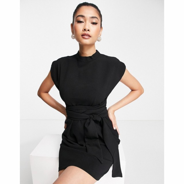 クローゼットロンドン Closet London レディース ワンピース ミニ丈 ワンピース・ドレス Belted Tie Waist Mini Dress In Black ブラック