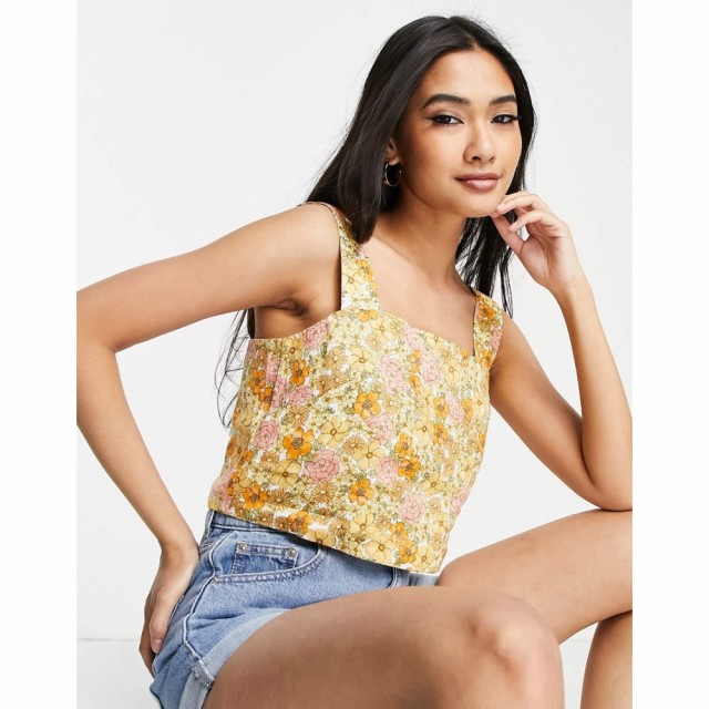 アンドアザーストーリーズ and Other Stories レディース トップス Linen Strappy Top In Yellow Floral Print イエロー