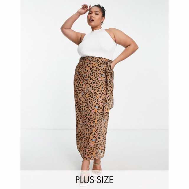 ネバーフリードレス Never Fully Dressed Plus レディース ひざ丈スカート ラップスカート スカート Wrap Midi Skirt Co-Ord In Leopard