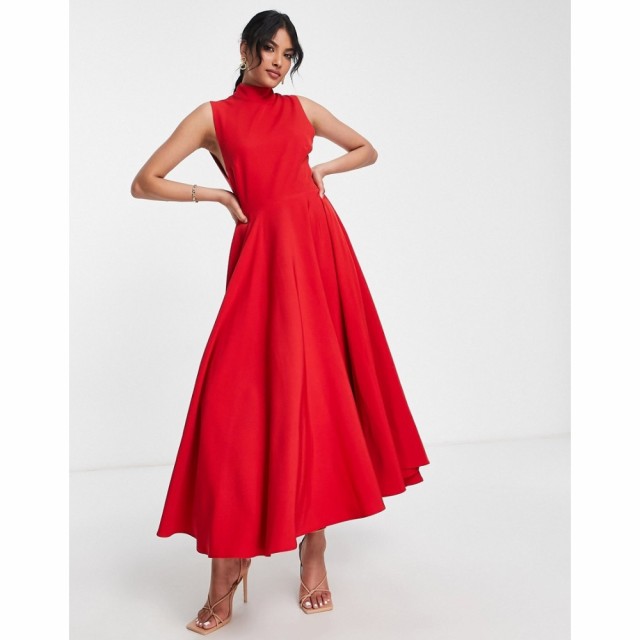 トゥルーヴァイオレット True Violet レディース ワンピース ミドル丈 ワンピース・ドレス High Neck Midi Dress In Red レッド