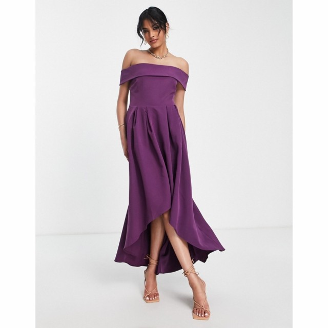 トゥルーヴァイオレット True Violet レディース ワンピース ラップドレス ワンピース・ドレス Bardot Wrap High Low Dress In Purple パ