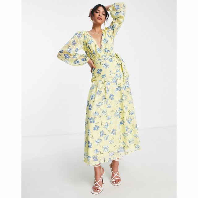 トゥルーヴァイオレット True Violet レディース ワンピース ラップドレス ワンピース・ドレス Long Sleeve Wrap Dress Yellow Floral イ