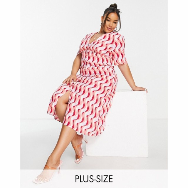 ノーバディーズチャイルド Nobodys Child Plus レディース ワンピース ワンピース・ドレス Alexa Dress In Red Pink Wavy Print レッド