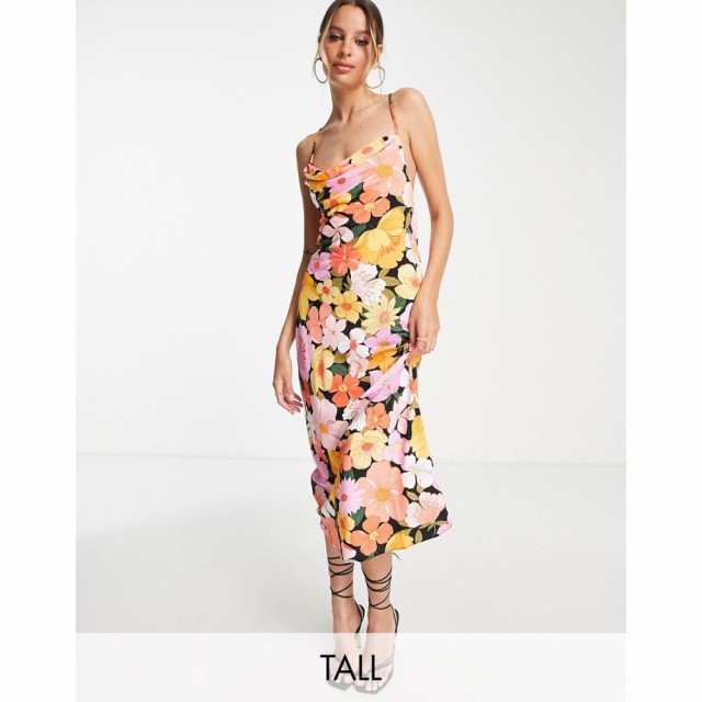 リバーアイランド River Island Tall レディース ワンピース スリップドレス ミドル丈 ワンピース・ドレス Tie Back Floral Midi Slip Dr