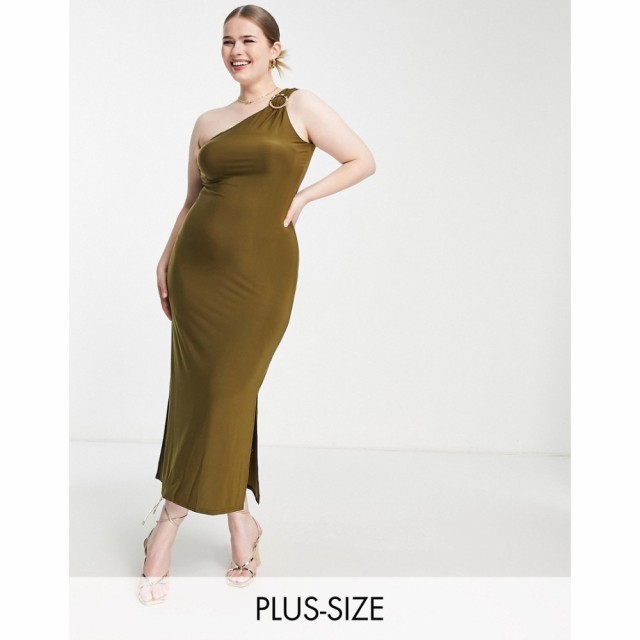 リバーアイランド River Island Plus レディース ワンピース マキシ丈 ワンピース・ドレス Asymmetric Trim Maxi Dress In Khaki カーキ