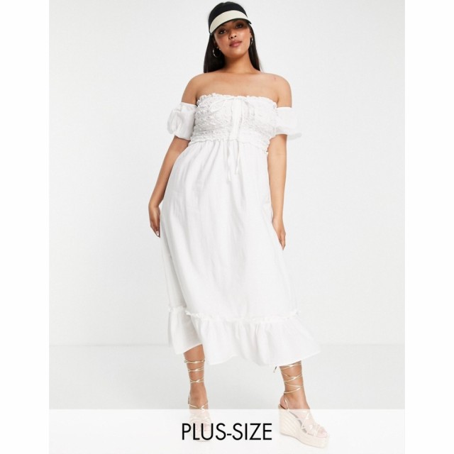 リバーアイランド River Island Plus レディース ビーチウェア ワンピース・ドレス 水着・ビーチウェア Bardot Midi Beach Dress In Whit