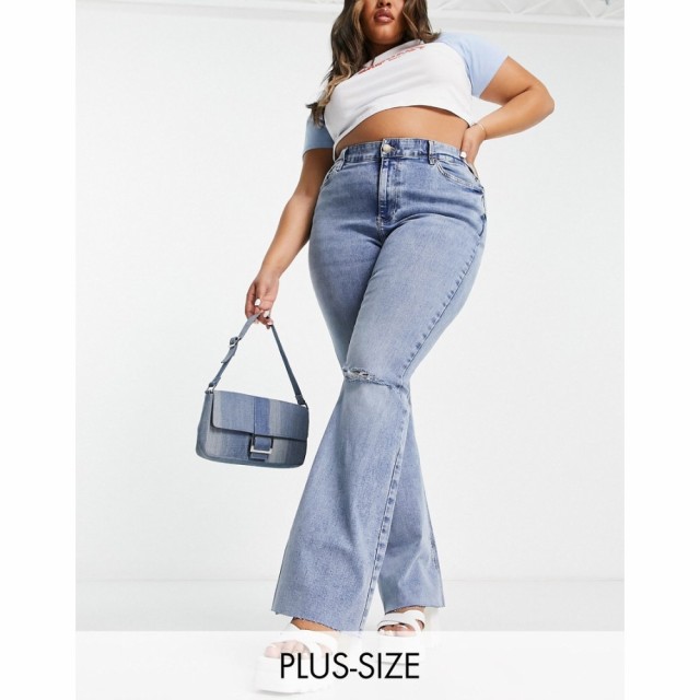 リバーアイランド River Island Plus レディース ジーンズ・デニム ボトムス・パンツ Amelie Flare Jean With Rip In Blue