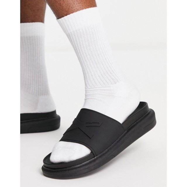 プルandベアー PullandBear メンズ サンダル シャワーサンダル シューズ・靴 Chunky Footbed Sliders In Black ブラック