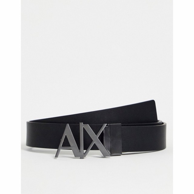 アルマーニ Armani Exchange メンズ ベルト Logo Buckle Reversible Leather Belt In Black/Grey ブラック