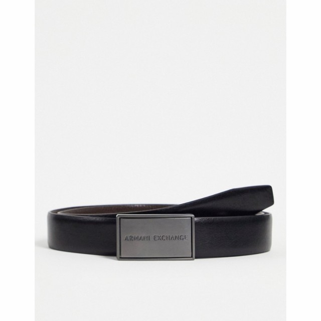 アルマーニ Armani Exchange メンズ ベルト Plaque Buckle Reversible Leather Belt In Black/Brown ブラック