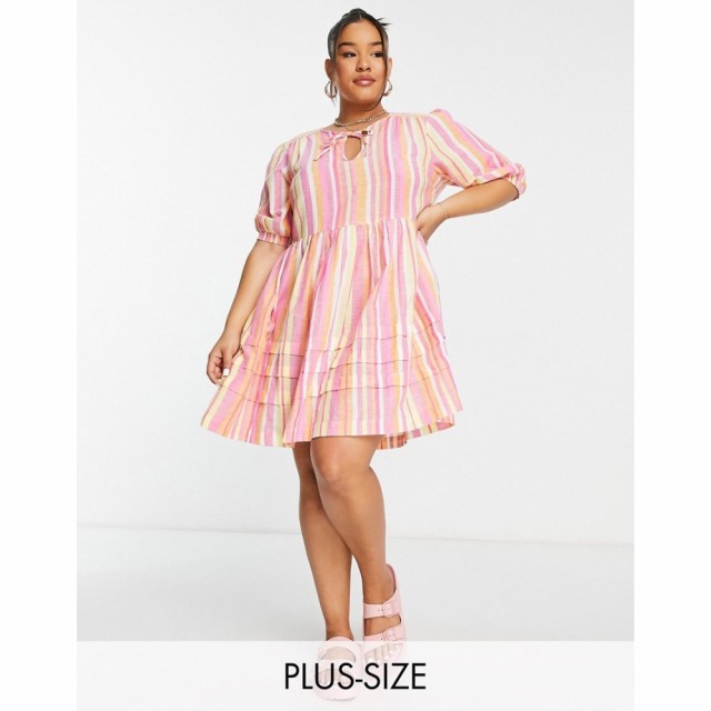 シンプリー ビー Simply Be レディース ワンピース ミニ丈 ワンピース・ドレス Striped Linen Mini Dress In Pink ピンクストライプ