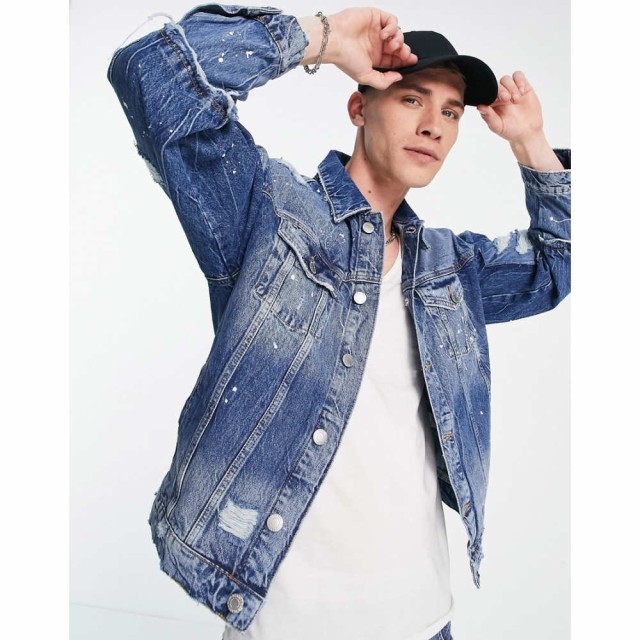 リバーアイランド River Island メンズ ジャケット チェッカーフラッグ デニムジャケット アウター Oversized Checkboard Denim Jacket I