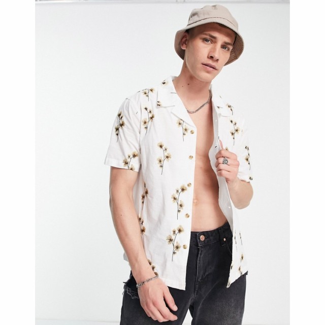 リバーアイランド River Island メンズ 半袖シャツ トップス Revere Short Sleeve Shirt With Floral Print White ホワイト