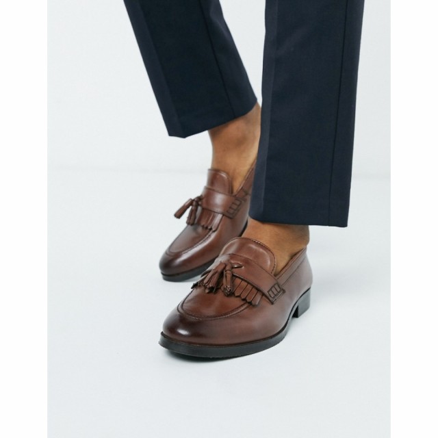 エイソス ASOS DESIGN メンズ ローファー シューズ・靴 Loafers In Brown Leather With Tassel And Fringe Detail ブラウン