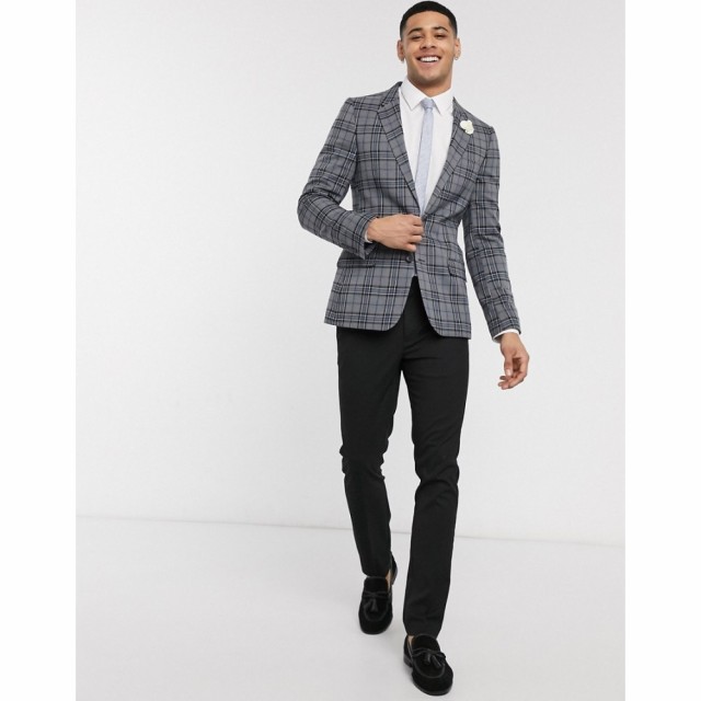 エイソス ASOS DESIGN メンズ スーツ・ジャケット アウター Wedding Super Skinny Check Blazer In Grey グレー