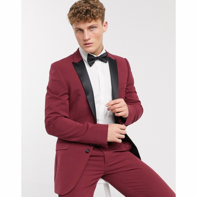 エイソス ASOS DESIGN メンズ スーツ・ジャケット タキシード アウター Super Skinny Tuxedo Suit Jacket In Burgundy レッド