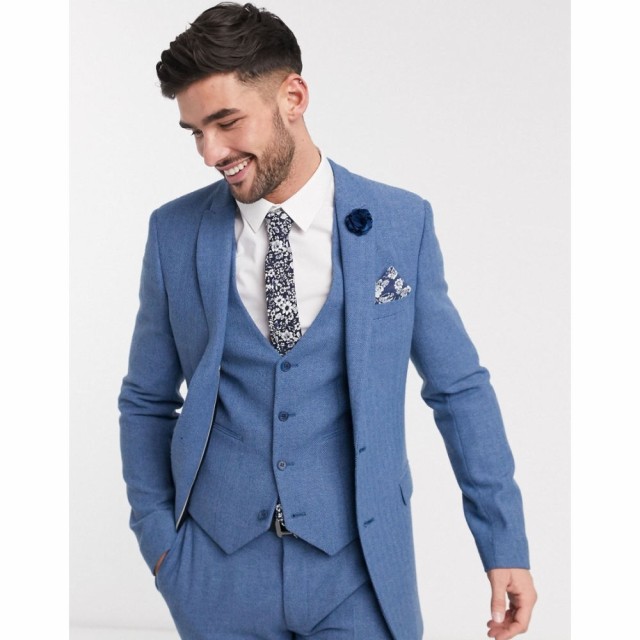 エイソス ASOS DESIGN メンズ スーツ・ジャケット アウター Wedding Super Skinny Suit Jacket In Cornflower Blue Wool Blend Herringbo