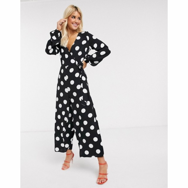 エイソス ASOS DESIGN レディース オールインワン ジャンプスーツ ワンピース・ドレス Wrap Tie Jumpsuit In Mono Spot Print モノスポッ