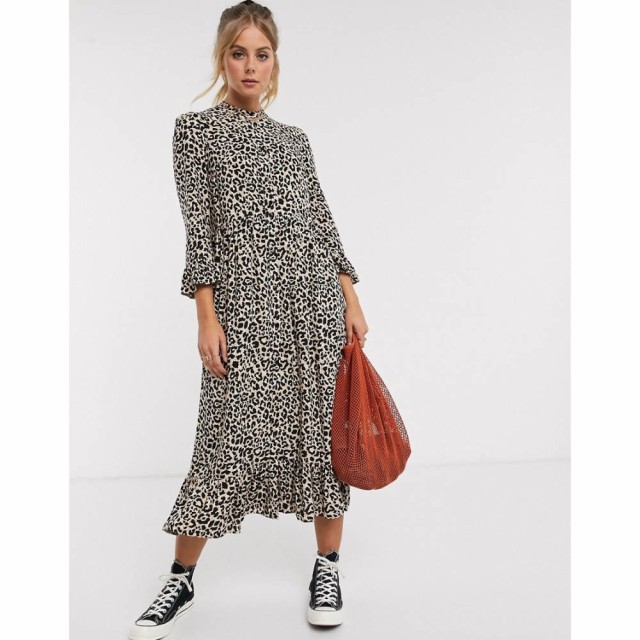 エイソス ASOS DESIGN レディース ワンピース Ａライン ワンピース・ドレス Button Through Tiered Smock Maxi Dress In Leopard Print