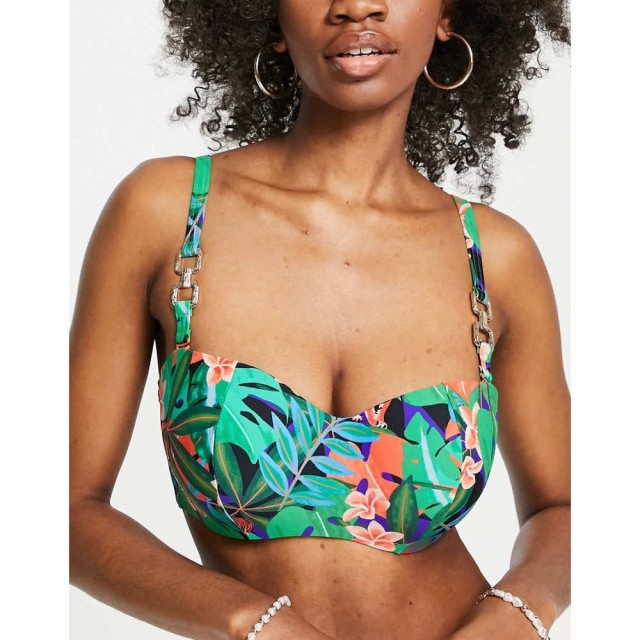 フィグリーブス Figleaves レディース トップのみ バンドゥ 水着・ビーチウェア Fuller Bust Underwired Bandeau Top In Tiger Tropical