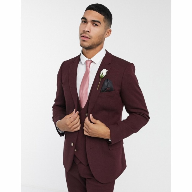 エイソス ASOS DESIGN メンズ スーツ・ジャケット アウター Wedding Super Skinny Wool Mix Suit Jacket In Burgundy Twill バーガンディ