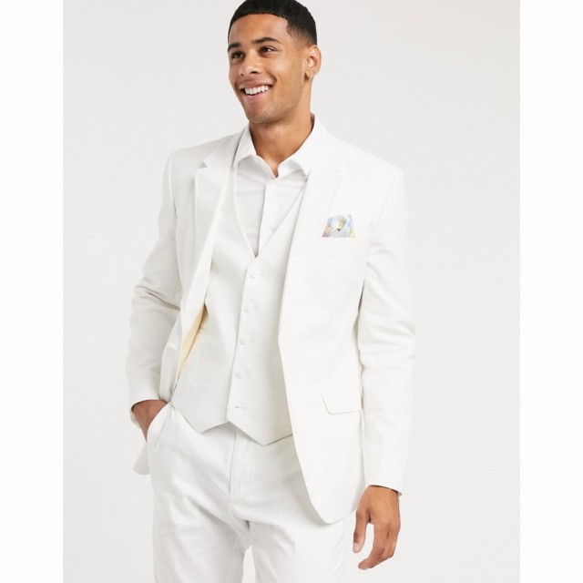 エイソス ASOS DESIGN メンズ スーツ・ジャケット アウター Wedding Skinny Suit Jacket In Stretch Cotton Linen In White ホワイト