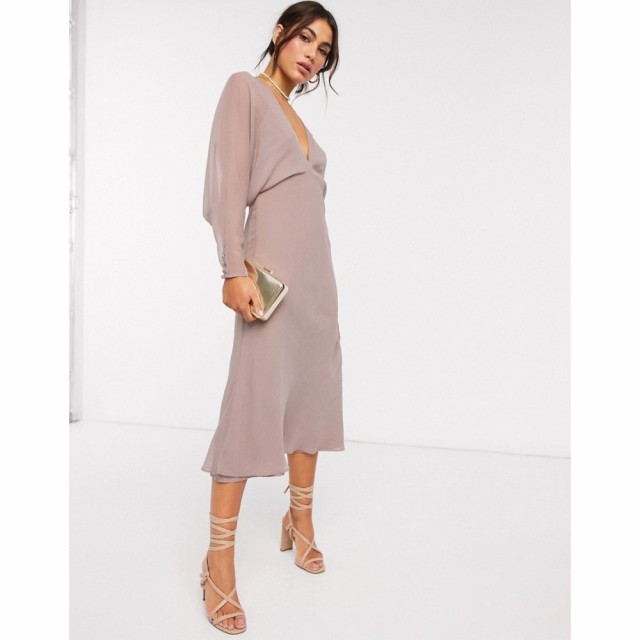 エイソス ASOS DESIGN レディース ワンピース ミドル丈 ワンピース・ドレス Soft Batwing Midi Dress モーヴ