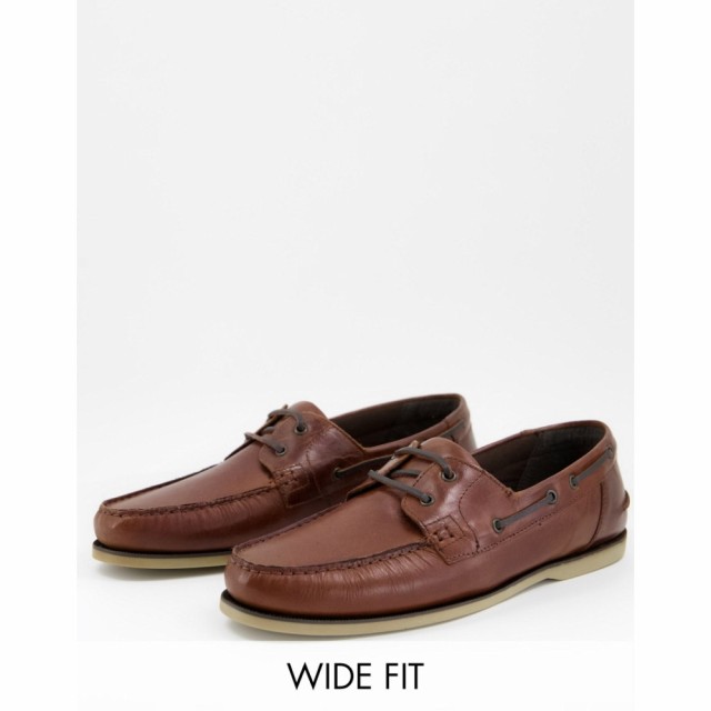 エイソス ASOS DESIGN メンズ デッキシューズ シューズ・靴 Wide Fit Boat Shoes In Tan Leather With Gum Sole タン