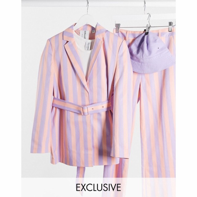 コルージョン Collusion レディース スーツ・ジャケット アウター Pink Stripe Blazer With Belt ピンク