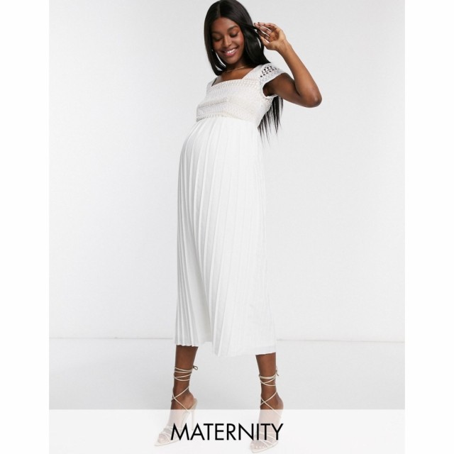 リトル ミストレス Little Mistress Maternity レディース ワンピース ワンピース・ドレス Pleat Lace Midaxi Dress In White ホワイト