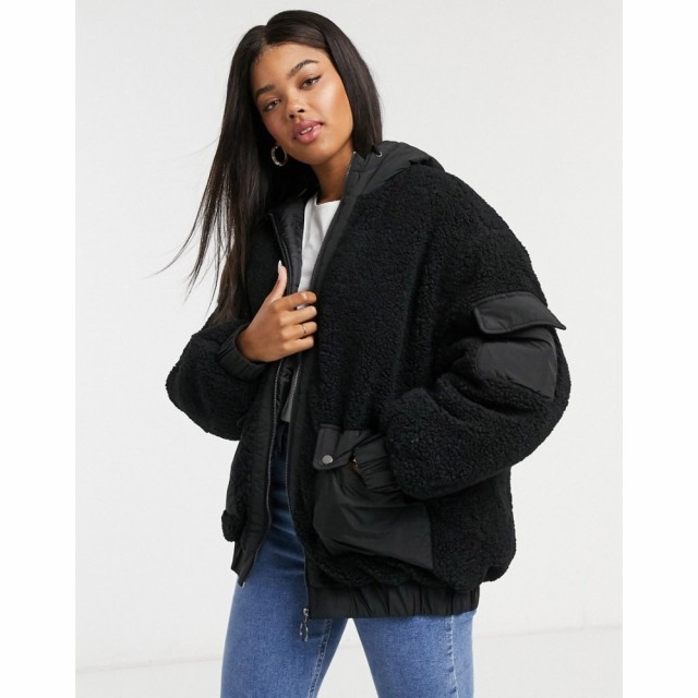 エイソス ASOS DESIGN レディース ブルゾン ミリタリージャケット アウター Fleece Patched Bomber Jacket In Black ブラック