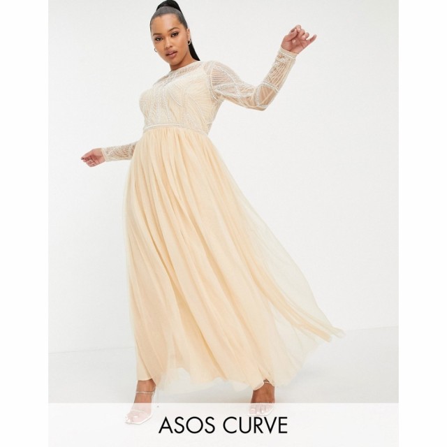 エイソス ASOS Curve レディース ワンピース マキシ丈 ワンピース・ドレス Curve Embellished Bodice Maxi Dress With Tulle Skirt ベビ