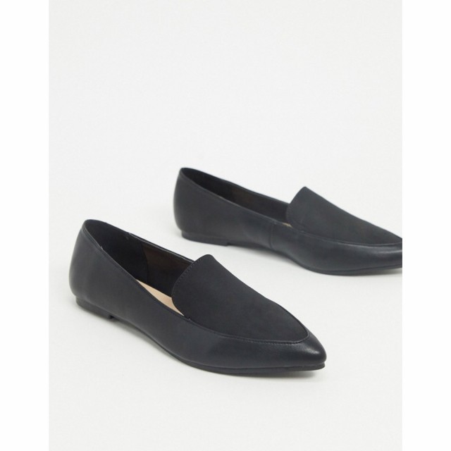 ロンドン レーベル London Rebel レディース ローファー・オックスフォード フラット シューズ・靴 Pointed Flat Loafers In Black Mix