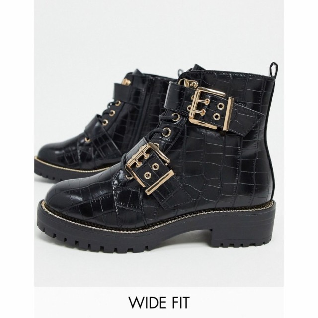 エイソス ASOS DESIGN レディース ブーツ レースアップブーツ シューズ・靴 Wide Fit Aubrey Lace Up Boots In Black Croc ブラック