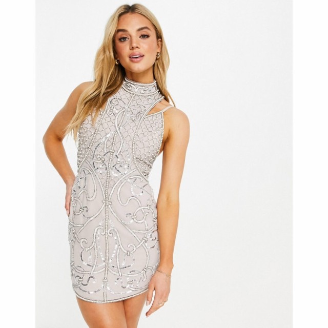 エイソス ASOS DESIGN レディース ワンピース キャミワンピ ワンピース・ドレス High Neck Embellished Mini Dress With Cami Insert ベ