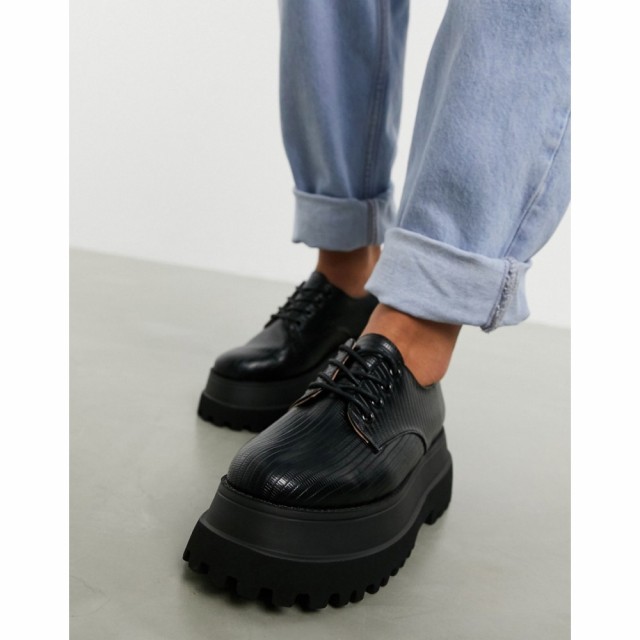 エイソス ASOS DESIGN レディース ローファー・オックスフォード フラット レースアップ Marcy Chunky Lace Up Flat Shoes In Black Liza