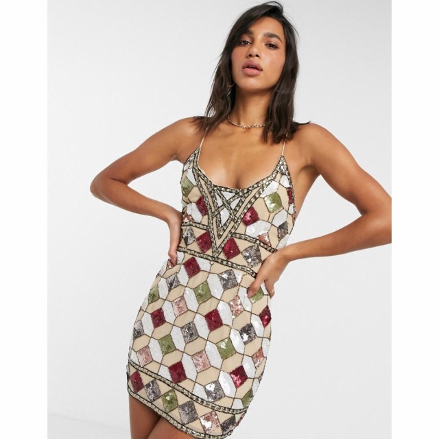 エイソス ASOS DESIGN レディース ワンピース ミニ丈 ワンピース・ドレス Strappy Mini Dress With Tile Embellishment