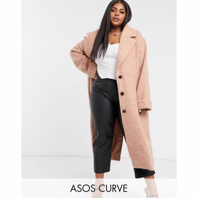 エイソス ASOS Curve レディース コート アウター Curve Batwing Textured Slouchy Oversized Coat In Pink ピンク