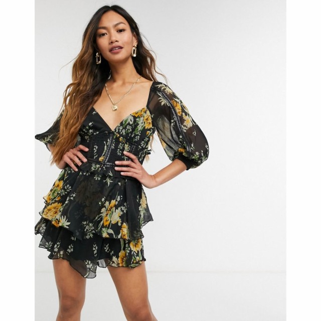 エイソス ASOS DESIGN レディース ワンピース ワンピース・ドレス Floral Printed Dobby Mini Dress With Pu Tape Detail マルチカラー