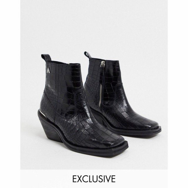 ASRA レディース ブーツ ショートブーツ スクエアトゥ シューズ・靴 Exclusive Maverick Square Toe Ankle Boots In Mock Croc Leather