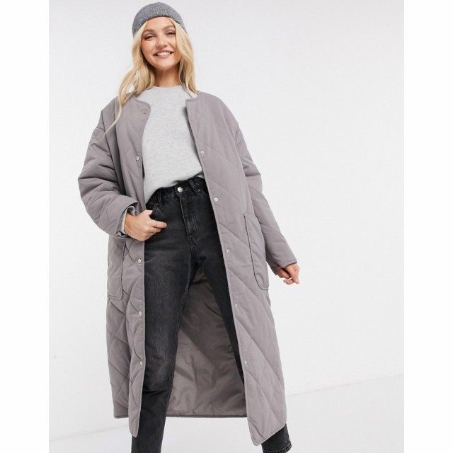 エイソス ASOS DESIGN レディース コート アウター Quilted Coat In Soft Grey ソフトグレー