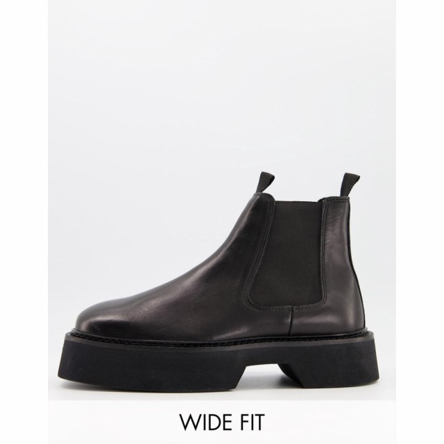 エイソス ASOS DESIGN メンズ ブーツ スクエアトゥ チェルシーブーツ シューズ・靴 Wide Fit Chelsea Square Toe Boots In Black High Sh