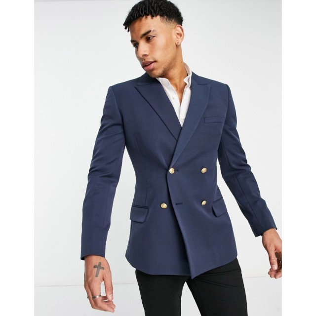 エイソス ASOS DESIGN メンズ スーツ・ジャケット アウター Wedding Skinny Double Breasted Blazer In Navy ブルー